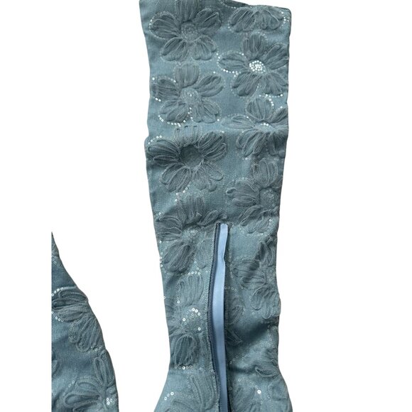 FASHION NOVA Blue Floral Embellished Over The Knee Boots Size 10 NEW NWOT - Picture 3 of 10